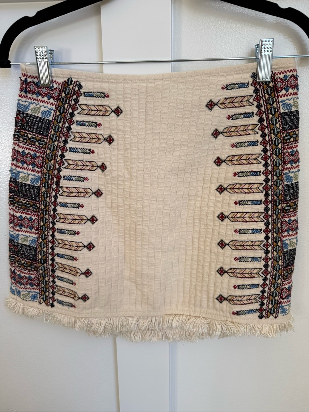 Zara Bohemian Embroidered Cream Mini Skirt S